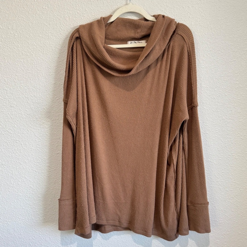 Free People Juicy Cozy Ribbed Cowl Neck Tunic‎ Top Brown Oversized Medium Boho